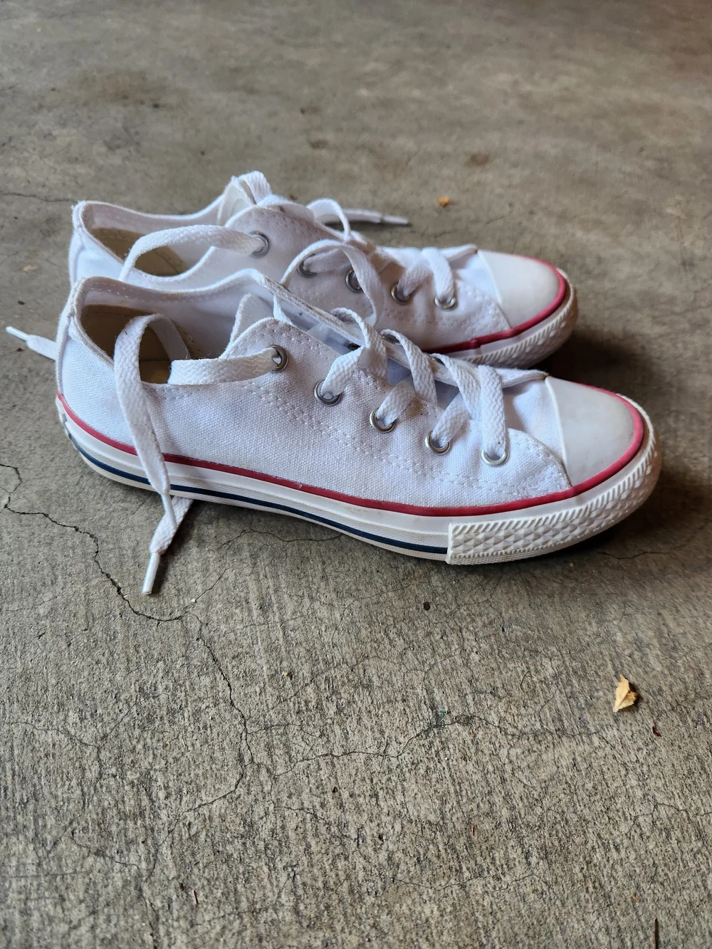Converse White Kids Chucks Low-Top Canvas- Red and Blue Trim